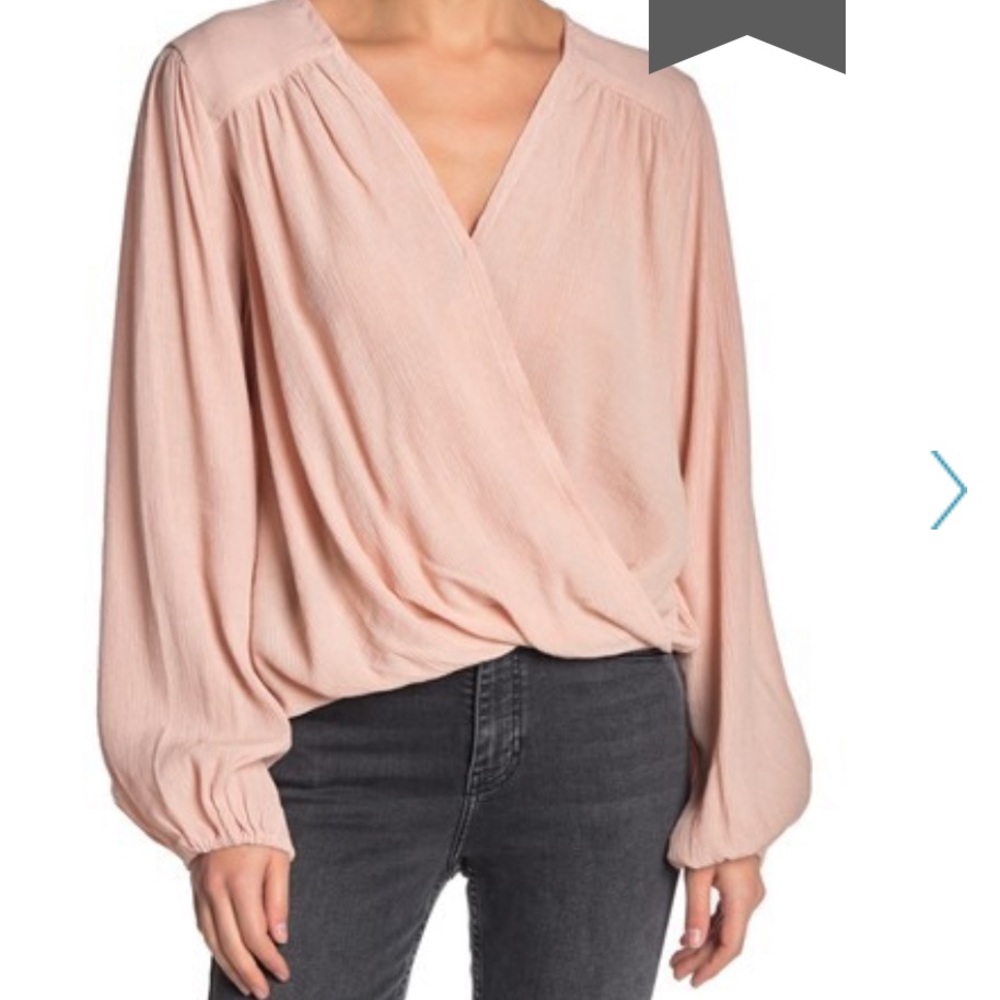 Free People Blush Pink Surplice Long Sleeve Blouse